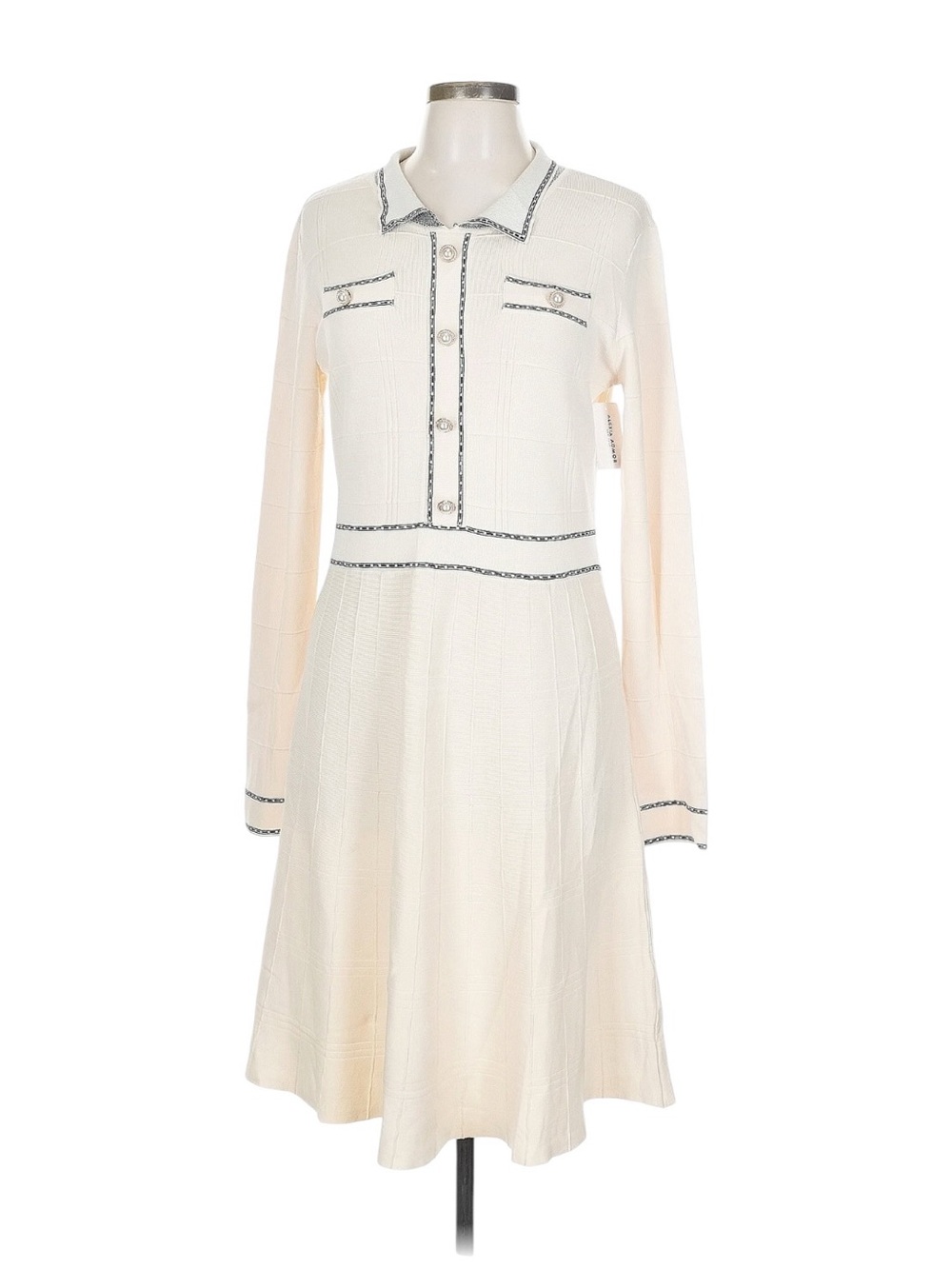 New Alexa Admor Bianca Cream Long-Sleeve Collared Fit-and-Flare Dress Size Large